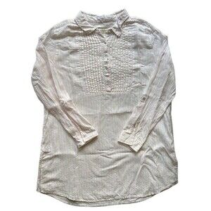 Cynthia Rowley Linen Yellow White Stripe Shirt Dress Roll Tab Sleeve Size XL